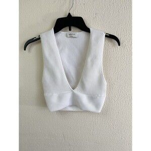 Aritzia Babaton Sculpt Knit Teal Crop Top Deep V-Neck Size Small